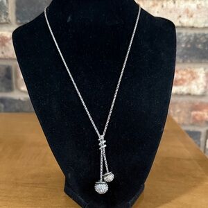 Brighton silver plated twist Lariat style Double Crystal Ball Necklace
